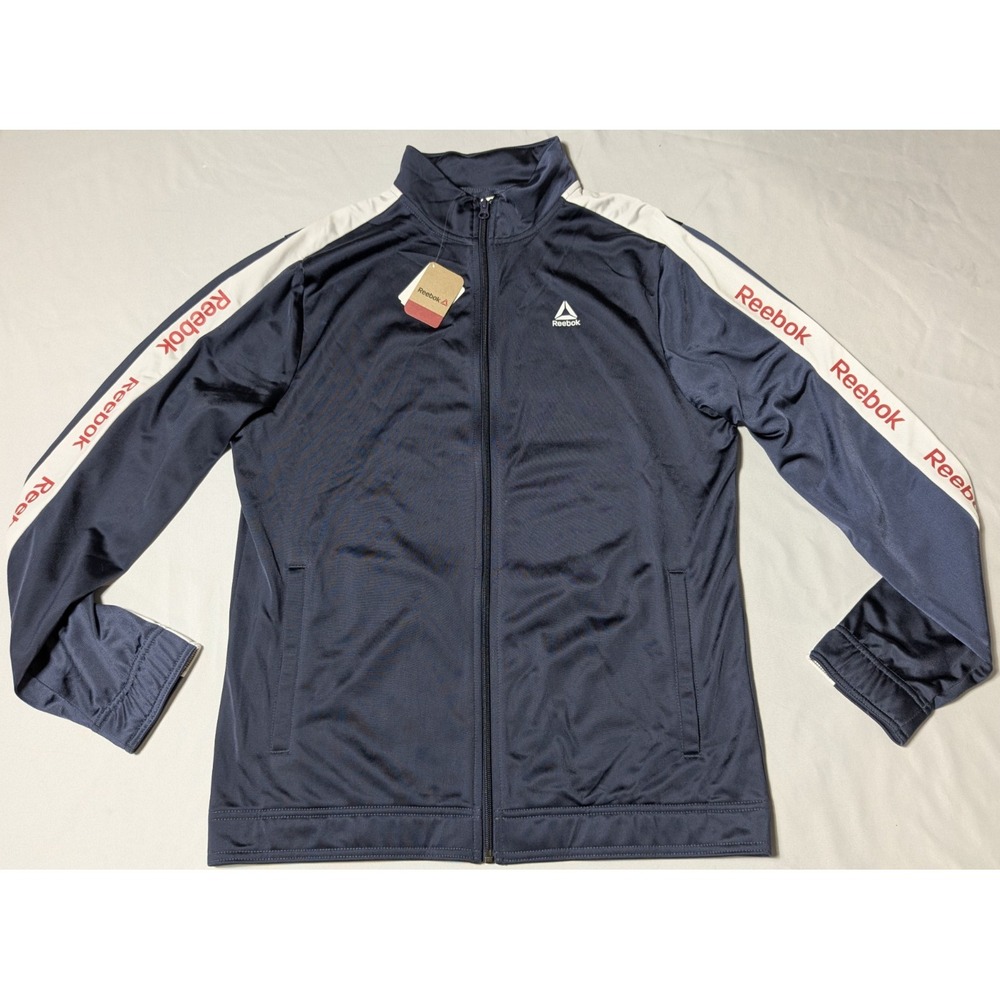 REEBOK TRAINING ESSENTIALS Men Medium Blue Zip Linear Logo‎ Track Jacket NEW